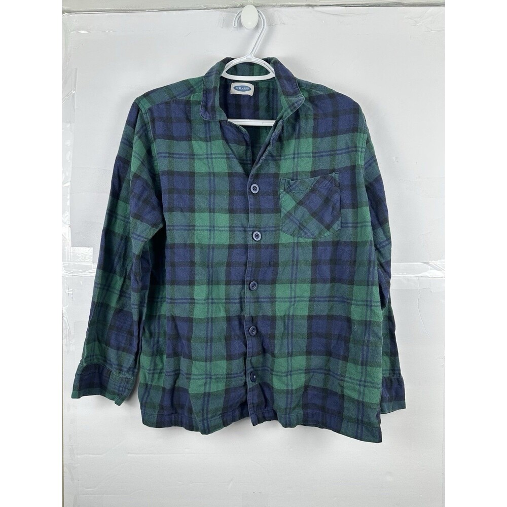 Old Navy Men’s Green Navy Blackwatch Plaid Flannel Button-Up Shirt Size Small